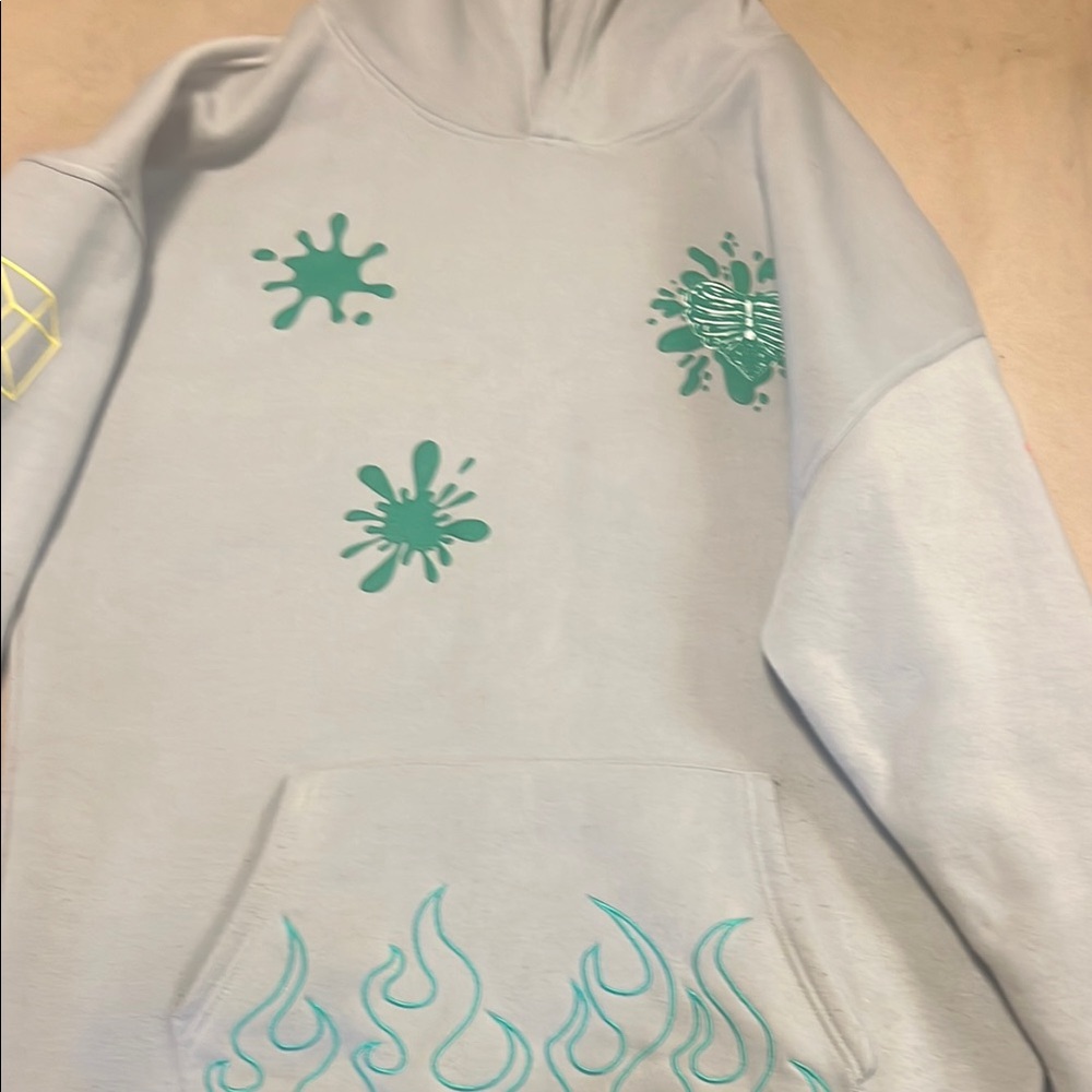 Light Blue Hoodie with Green and Yellow Accents